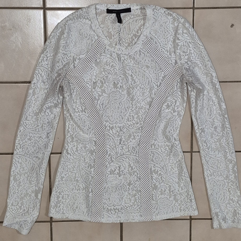 BCBGMaxAzria Ivory Lace Long Sleeve Blouse